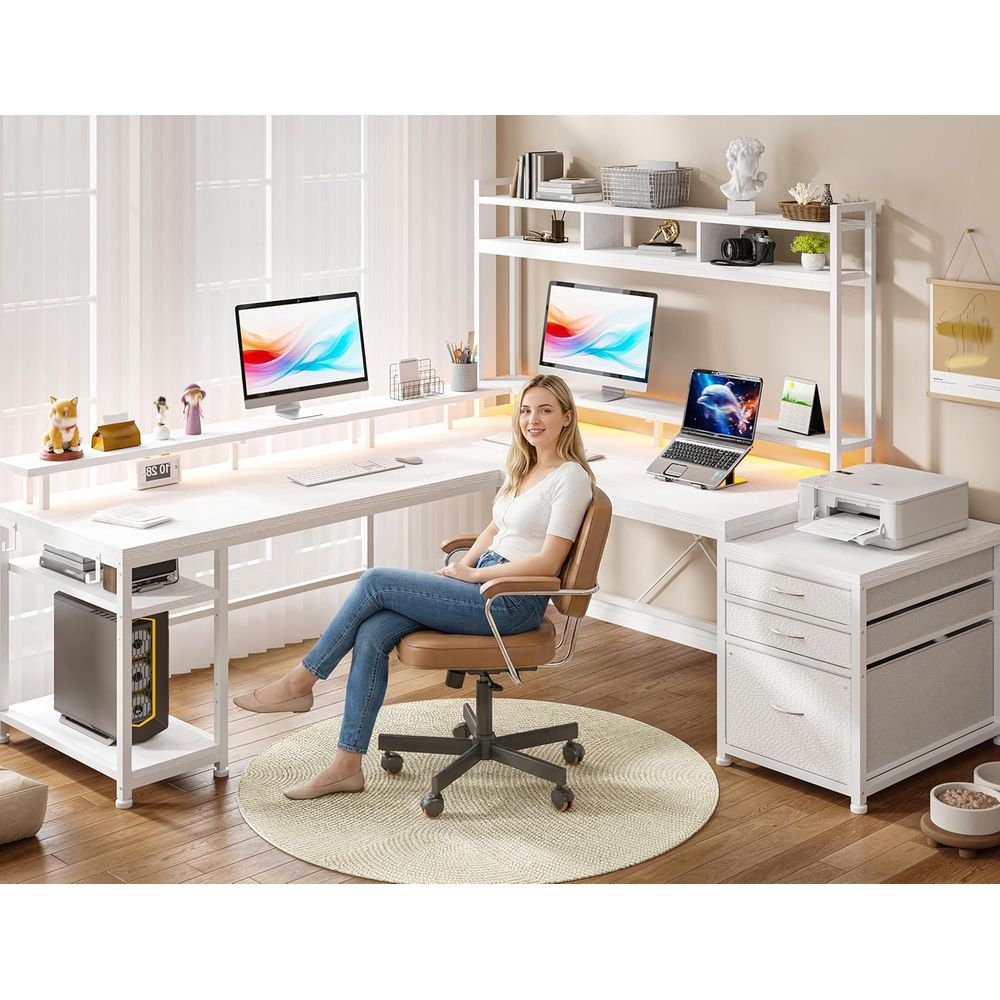 104-inch L-Shaped Desk for Dua - Dual Monitor Desk Setup recension och pris