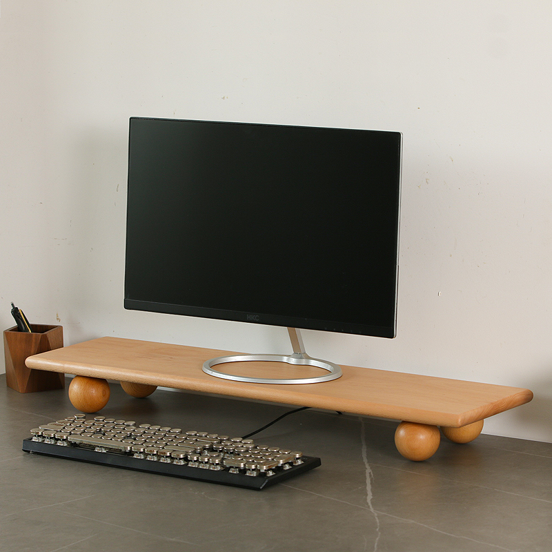 Natural Wood Desktop Riser Dua - Dual Monitor Desk Setup recension och pris
