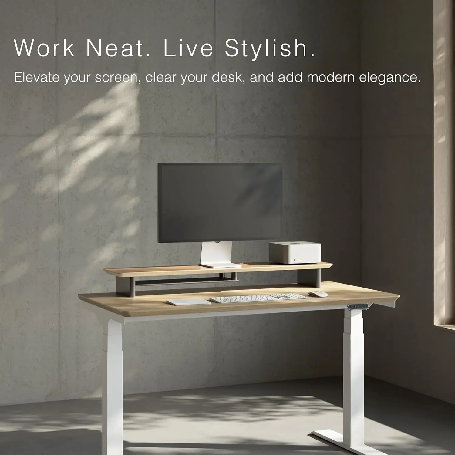 White Oak Dual‑Tier Ergonomic  - Dual Monitor Desk Setup recension och pris