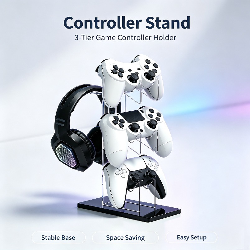 Game Storage Rack 3 Tier Contr - Desk Setup Headphone Stand recension och pris